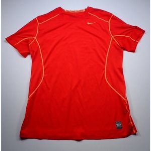Mens Nike Pro Combat T Shirt Orange Dri-Fit Fitted Gym Workout L Large Lg
